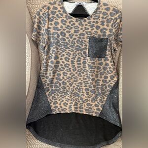 Crazy Train Gray and Tan Leopard Print Top